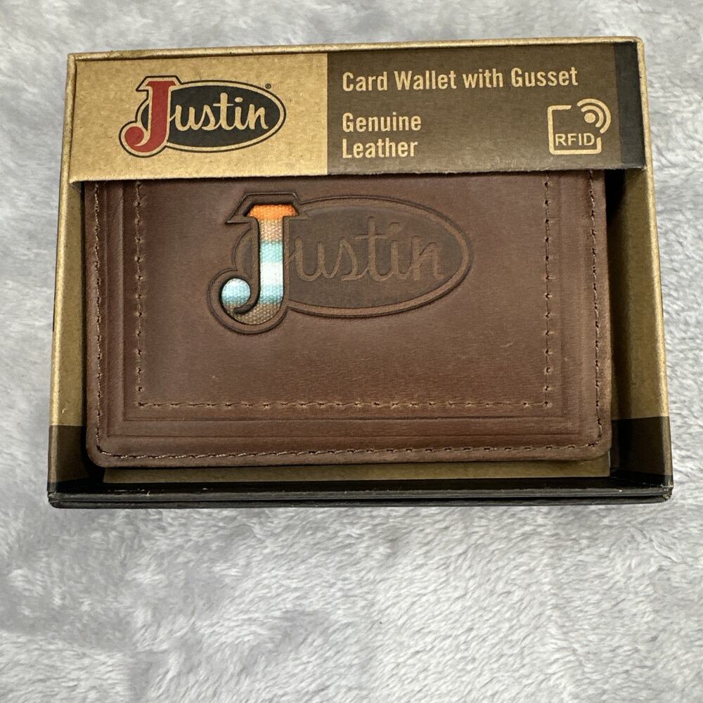 Justin‎ Wallet Card Wallet With Gusset Genuine Leather RFID Logo Embossed Unisex